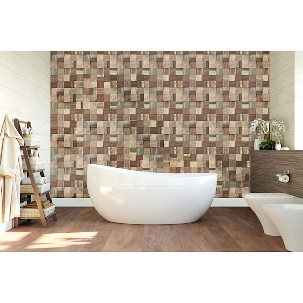 Heritage Boat Wood Mosaic Wall Tile, Natural Finish, 11 7/8W X 11 7/8H X 1/2P